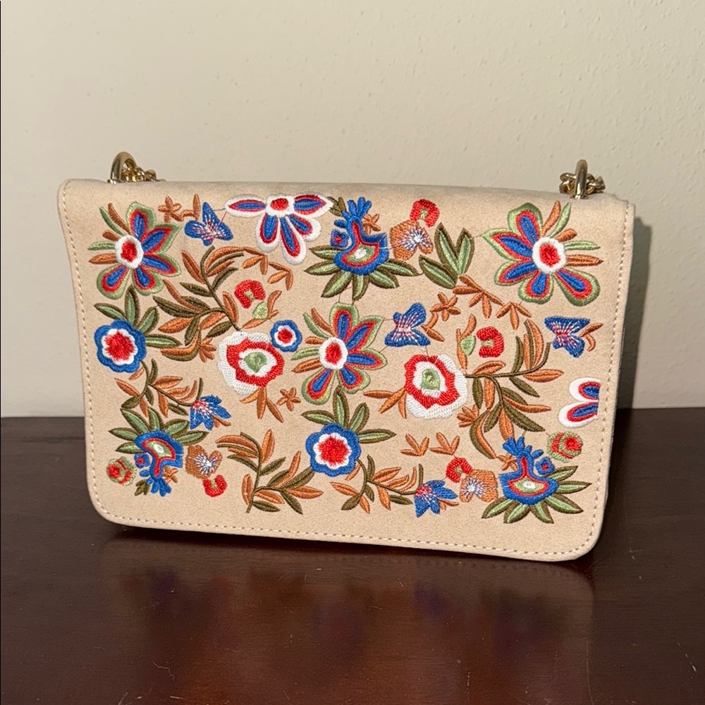 Embroidered Floral Tan Bag